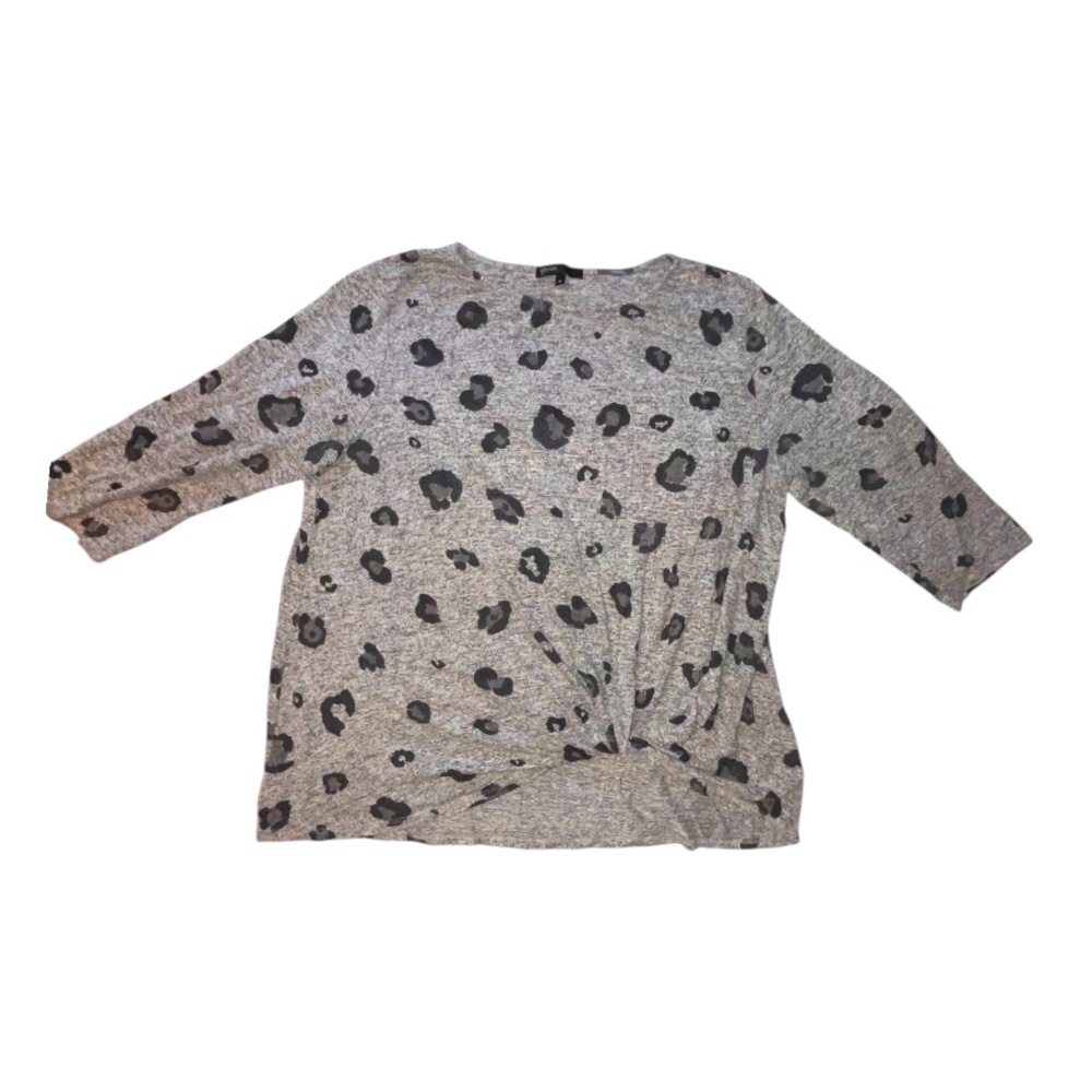 Gibson Side Knot Shirt Grey Leopard Print 3/4 Sleeve Soft CozySize XL